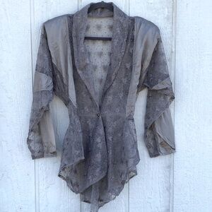 1980s Italian Deadstock Embroidered Net Tulle Fancy Peplum Jacket